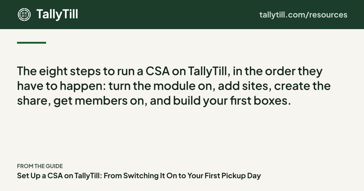 Share card: the excerpt, the guide title and the TallyTill logo