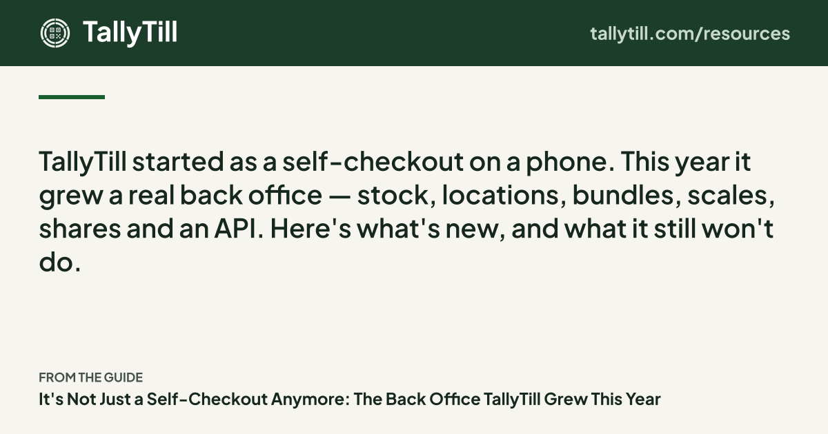 Share card: the excerpt, the guide title and the TallyTill logo