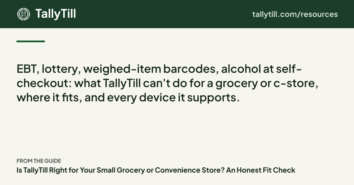 Share card: the excerpt, the guide title and the TallyTill logo
